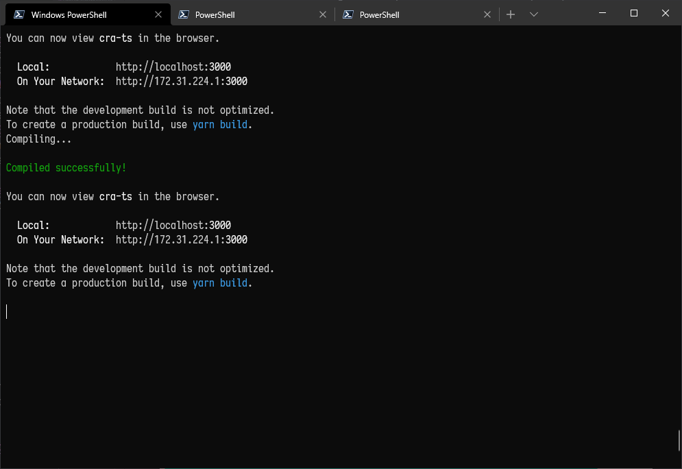 showing that hot module replacement keeps compiling...
